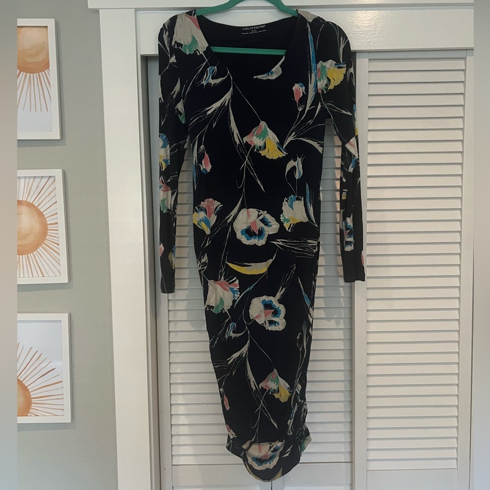 A Pea in the Pod blue Floral Long Sleeve Maternity Dress